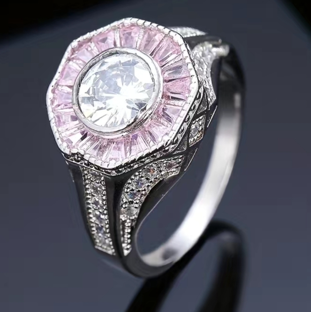 New stunning women's floral pink ring